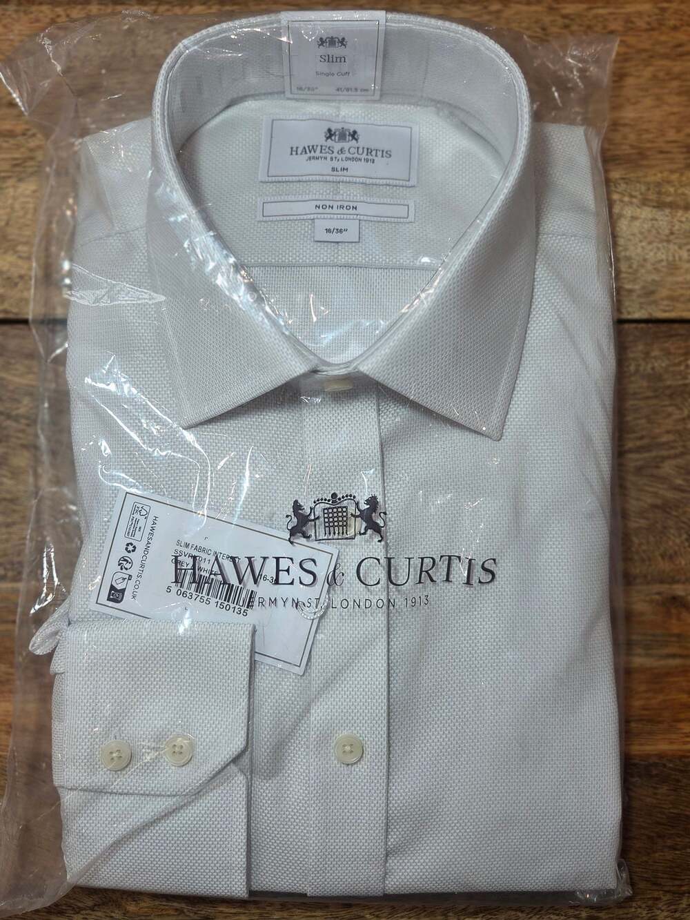 Hawes & Curtis Men's Slim Fit Grey & White Textured Fabric Dress Shirt 16/36 NWT